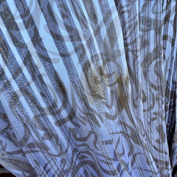 VTG Flora Kung 100% Silk Blouse Size 8 Cream Gold Print Deep Plunge Neck 70s 80s - Picture 6 of 10